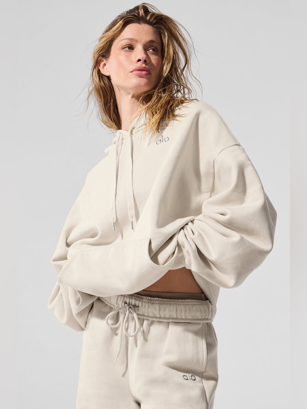 Alo Yoga Accolade Hoodie Oversized Luxe French Terry Sz XS/S Bone EUC